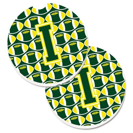 Carolines Treasures Letter I Football Green and Yellow Set of 2 Cup Holder Car Coaster CJ1075-ICARC